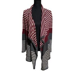 Mystree Waterfall Open Front Mix Knit Striped Sweater Women's S/M